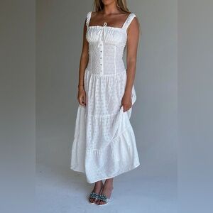 NWT Frankie’s Bikinis Christabelle Eyelet Maxi Dress Angel’s Wing Large